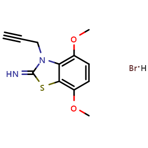 Chemical structure of 4,7-dimethoxy-3-(prop-2-yn-1-yl)benzo[d]thiazol-2(3H)-imine hydrobromide , CAS 2034157-56-5, AChemBlock AD250008