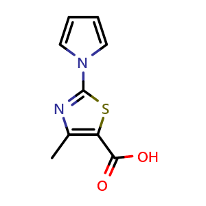 Chemical structure of 4-methyl-2-(1H-pyrrol-1-yl)-1,3-thiazole-5-carboxylic acid , CAS 1105192-39-9, AChemBlock AD250036