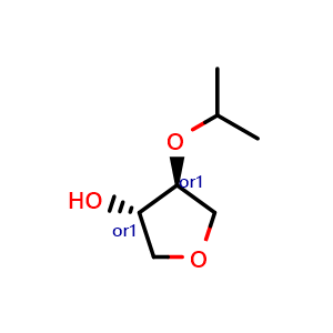 Chemical structure of trans-4-(propan-2-yloxy)oxolan-3-ol , CAS 2377004-16-3, AChemBlock AD250049