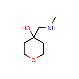 Chemical structure of 4-[(methylamino)methyl]oxan-4-ol , CAS 1341073-57-1, AChemBlock AD250050