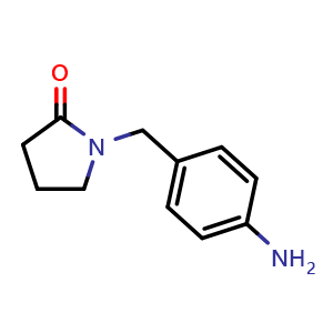 Chemical structure of 1-[(4-aminophenyl)methyl]pyrrolidin-2-one , CAS 245546-82-1, AChemBlock AD250051