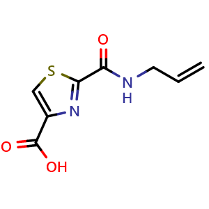 Chemical structure of 2-[(prop-2-en-1-yl)carbamoyl]-1,3-thiazole-4-carboxylic acid , CAS 1258650-46-2, AChemBlock AD250052