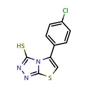 Chemical structure of 5-(4-chlorophenyl)[1,3]thiazolo[2,3-c][1,2,4]triazole-3-thiol , CAS 610276-80-7, AChemBlock AD250080