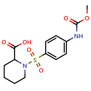 Chemical structure of 1-({4-[(Methoxycarbonyl)amino]phenyl}sulfonyl)piperidine-2-carboxylic acid , CAS 483967-96-0, AChemBlock AD250084