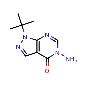 Chemical structure of 5-amino-1-tert-Butyl-1,5-dihydro-4H-pyrazolo[3,4-d]pyrimidin-4-one , CAS 1105189-48-7, AChemBlock AD250106