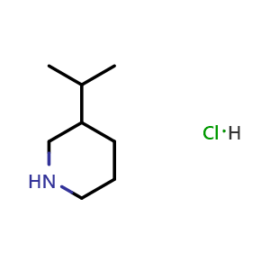 Chemical structure of 3-(Propan-2-yl)piperidine hydrochloride , CAS 2097873-57-7, AChemBlock AD250120