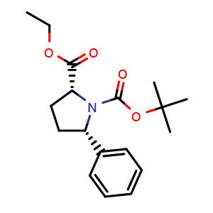 Chemical structure of (2R,5S)-1-tert-Butyl 2-ethyl 5-phenylpyrrolidine-1,2-dicarboxylate , CAS 158680-31-0, AChemBlock AD250140