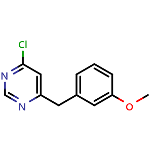 Chemical structure of 4-Chloro-6-(3-methoxybenzyl)pyrimidine , CAS 2092063-01-7, AChemBlock AD250145