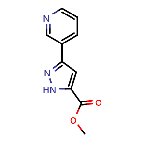 Chemical structure of methyl 3-(pyridin-3-yl)-1H-pyrazole-5-carboxylate , CAS 898052-20-5, AChemBlock AD250151