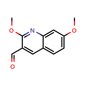 Chemical structure of 2,7-Dimethoxy-quinoline-3-carbaldehyde , CAS 95395-23-6, AChemBlock AD250172