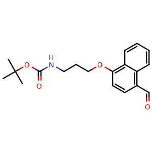 Chemical structure of tert-butyl N-{3-[(4-formylnaphthalen-1-yl)oxy]propyl}carbamate , CAS 1184952-24-6, AChemBlock AD250187
