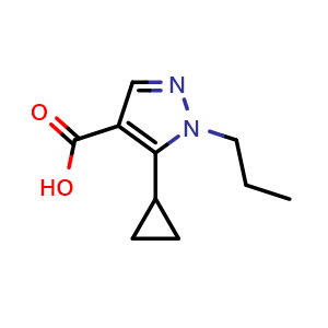 Chemical structure of 5-cyclopropyl-1-propyl-1H-pyrazole-4-carboxylic acid , CAS 1248463-84-4, AChemBlock AD250198