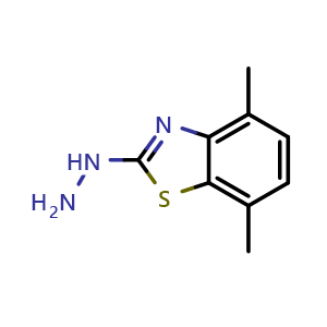 Chemical structure of 2-Hydrazino-4,7-dimethyl-1,3-benzothiazole , CAS 80945-73-9, AChemBlock AD250202