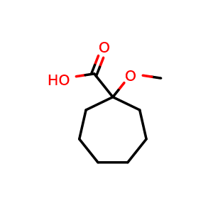 Chemical structure of 1-methoxycycloheptane-1-carboxylic acid , CAS 232940-60-2, AChemBlock AD250209
