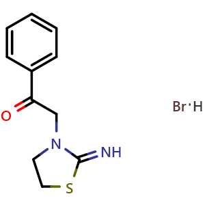 Chemical structure of 2-(2-Imino-thiazolidin-3-yl)-1-phenyl-ethanone hydrobromide , CAS 4335-26-6, AChemBlock AD250219