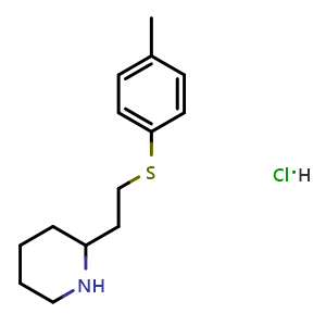 Chemical structure of 2-{2-[(4-methylphenyl)sulfanyl]ethyl}piperidine hydrochloride , CAS 1094873-20-7, AChemBlock AD250239