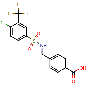 Chemical structure of 4-(((4-chloro-3-(trifluoromethyl)phenyl)sulfonamido)methyl)benzoic acid , CAS 690646-04-9, AChemBlock AD250241