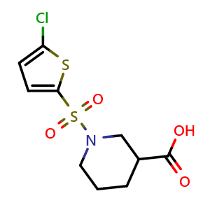 Chemical structure of 1-[(5-Chloro-2-thienyl)sulfonyl]piperidine-3-carboxylic acid , CAS 384847-77-2, AChemBlock AD250247