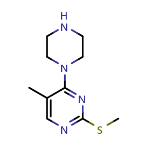 Chemical structure of 5-Methyl-2-(methylsulfanyl)-4-(piperazin-1-yl)pyrimidine , CAS 2640847-05-6, AChemBlock AD250252