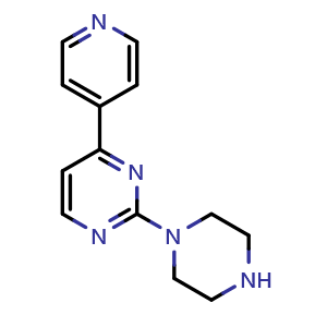 Chemical structure of 2-(piperazin-1-yl)-4-(pyridin-4-yl)pyrimidine , CAS 1780132-67-3, AChemBlock AD250260