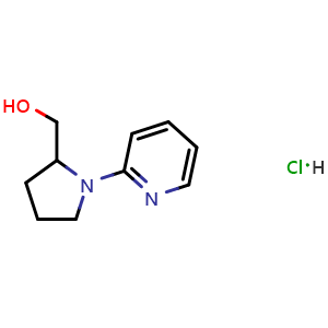 Chemical structure of [1-(pyridin-2-yl)pyrrolidin-2-yl]methanol hydrochloride , CAS 2034156-84-6, AChemBlock AD250274