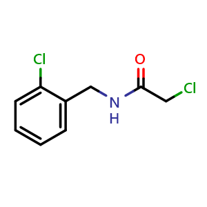 Chemical structure of 2-chloro-N-[(2-chlorophenyl)methyl]acetamide , CAS 70289-13-3, AChemBlock AD250279