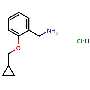 Chemical structure of 1-[2-(cyclopropylmethoxy)phenyl]methanamine hydrochloride , CAS 2097884-29-0, AChemBlock AD250281