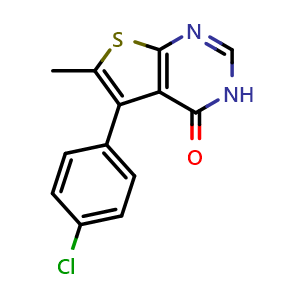 Chemical structure of 5-(4-chlorophenyl)-6-methylthieno[2,3-d]pyrimidin-4(3H)-one , CAS 379241-59-5, AChemBlock AD250290