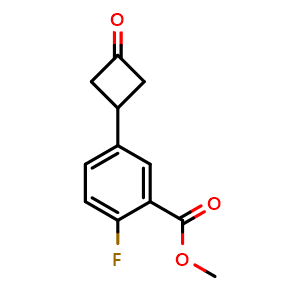 Chemical structure of Methyl 2-fluoro-5-(3-oxocyclobutyl)benzoate , CAS 2130017-23-9, AChemBlock AD250295