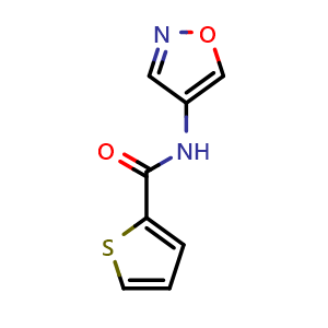Chemical structure of N-(1,2-oxazol-4-yl)thiophene-2-carboxamide , CAS 1341743-61-0, AChemBlock AD250328