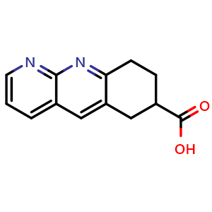 Chemical structure of 6H,7H,8H,9H-cyclohexa[b]1,8-naphthyridine-7-carboxylic acid , CAS 2559584-77-7, AChemBlock AD250352