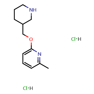 Chemical structure of 2-methyl-6-[(piperidin-3-yl)methoxy]pyridine dihydrochloride , CAS 2379945-57-8, AChemBlock AD250376