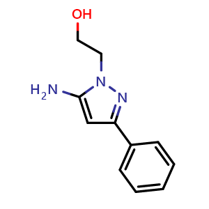 Chemical structure of 2-(5-amino-3-phenyl-1H-pyrazol-1-yl)ethan-1-ol , CAS 14085-42-8, AChemBlock AD250382