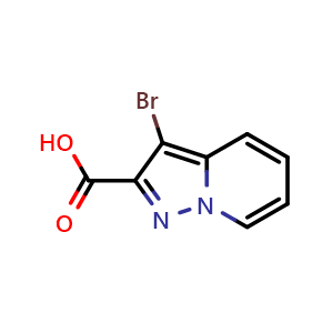 Chemical structure of 3-Bromopyrazolo[1,5-a]pyridine-2-carboxylic acid , CAS 876379-77-0, AChemBlock AD250390