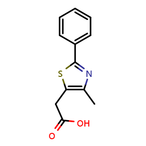 Chemical structure of (4-methyl-2-phenyl-1,3-thiazol-5-yl)acetic acid , CAS 34272-67-8, AChemBlock AD250394