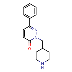 Chemical structure of 6-phenyl-2-[(piperidin-4-yl)methyl]-2,3-dihydropyridazin-3-one , CAS 1225713-00-7, AChemBlock AD250399