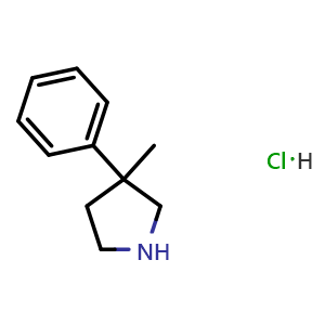Chemical structure of 3-methyl-3-phenylpyrrolidine hydrochloride , CAS 859068-07-8, AChemBlock AD250408