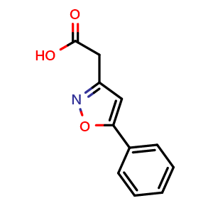 Chemical structure of 2-(5-phenyl-1,2-oxazol-3-yl)acetic acid , CAS 3919-88-8, AChemBlock AD250424