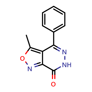 Chemical structure of 3-methyl-4-phenylisoxazolo[3,4-d]pyridazin-7(6H)-one , CAS 17334-68-8, AChemBlock AD250429