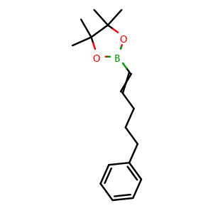 Chemical structure of 4,4,5,5-Tetramethyl-2-(5-phenylpent-1-en-1-yl)-1,3,2-dioxaborolane , CAS 154820-97-0, AChemBlock AD250439