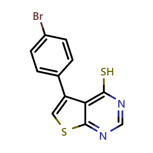 Chemical structure of 5-(4-bromophenyl)thieno[2,3-d]pyrimidine-4-thiol , CAS 379241-58-4, AChemBlock AD250463