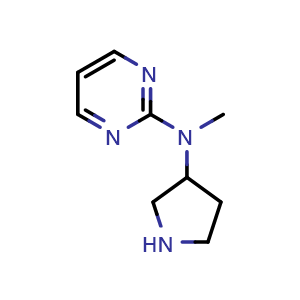 Chemical structure of N-methyl-N-(pyrrolidin-3-yl)pyrimidin-2-amine , CAS 1341316-51-5, AChemBlock AD250464