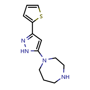 Chemical structure of 1-(3-(thiophen-2-yl)-1H-pyrazol-5-yl)-1,4-diazepane , AChemBlock AD250468