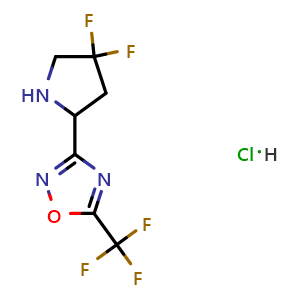 Chemical structure of 3-(4,4-difluoropyrrolidin-2-yl)-5-(trifluoromethyl)-1,2,4-oxadiazole hydrochloride , CAS 2097937-22-7, AChemBlock AD250470
