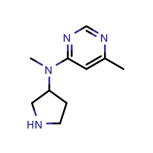 Chemical structure of N,6-dimethyl-N-(pyrrolidin-3-yl)pyrimidin-4-amine , CAS 1343937-59-6, AChemBlock AD250483