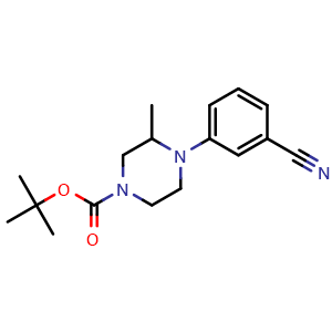 Chemical structure of tert-Butyl 4-(3-cyanophenyl)-3-methylpiperazine-1-carboxylate , CAS 2303565-67-3, AChemBlock AD250489