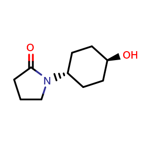 Chemical structure of trans-1-(4-hydroxycyclohexyl)-pyrrolidin-2-one , CAS 886615-37-8, AChemBlock AD250492