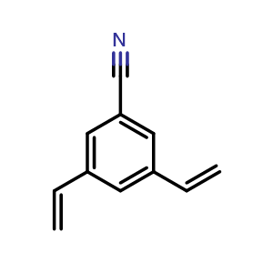 Chemical structure of 3,5-diethenylbenzonitrile , CAS 2364448-11-1, AChemBlock AD250501