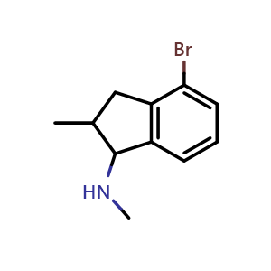 Chemical structure of 4-bromo-N,2-dimethyl-2,3-dihydro-1H-inden-1-amine , CAS 1502861-61-1, AChemBlock AD250524