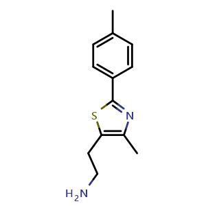 Chemical structure of 2-[4-methyl-2-(4-methylphenyl)-1,3-thiazol-5-yl]ethan-1-amine , CAS 1082163-13-0, AChemBlock AD250528